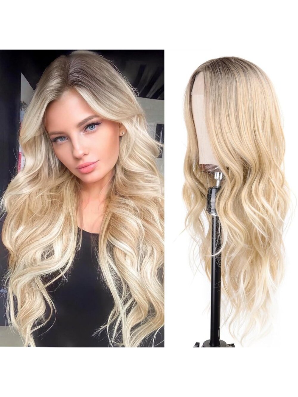 Women's Omber Blonde Synthetic Hair Dirty Blonde Heat Resistant Long Wavy Wig